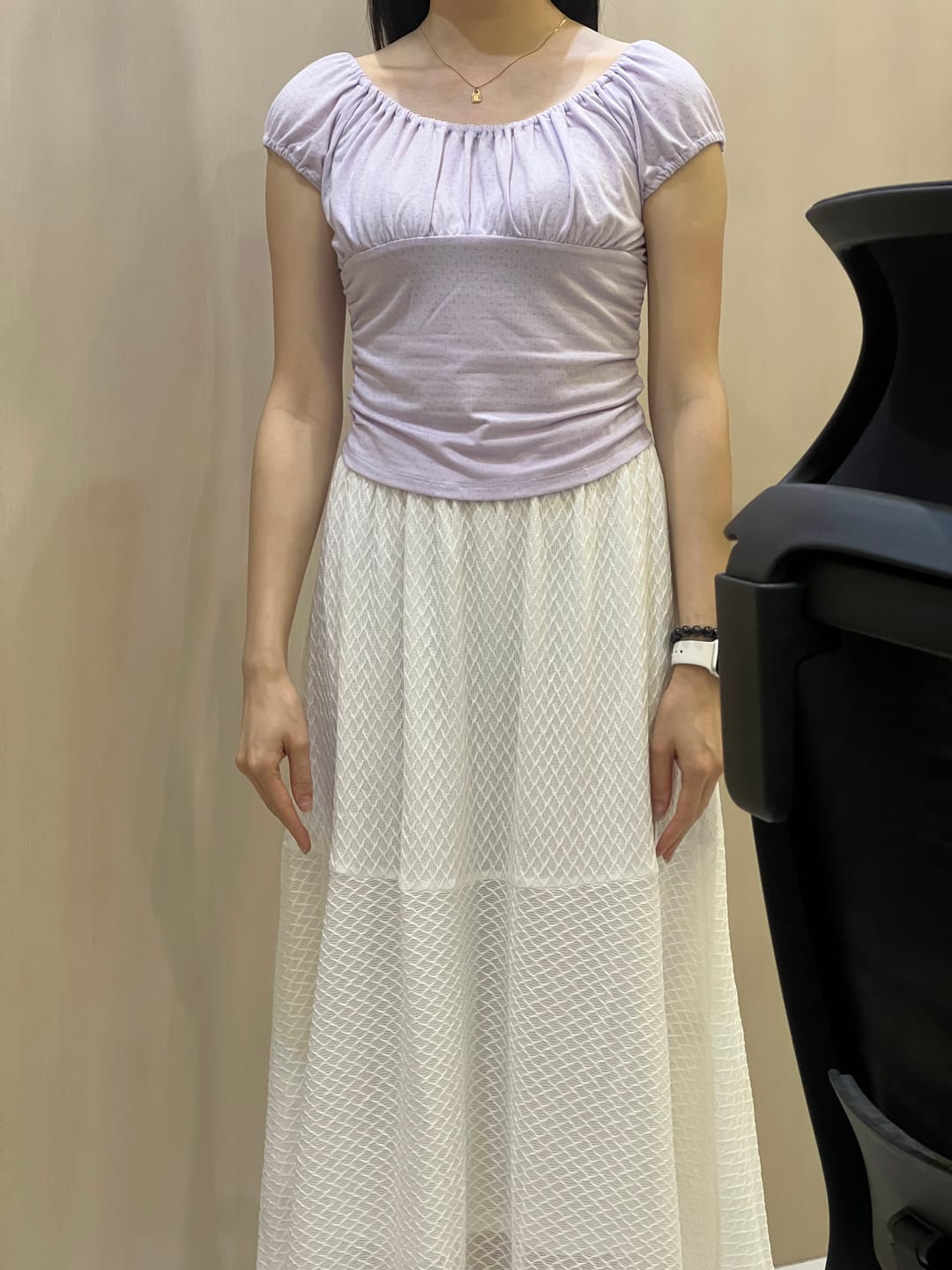 Customer photo review of Mesh A-Line Elastic Waist Skirt
