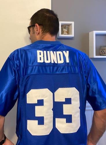 Customer photo review of Custom Royal Authentic Football Jersey with White and Black Lettering