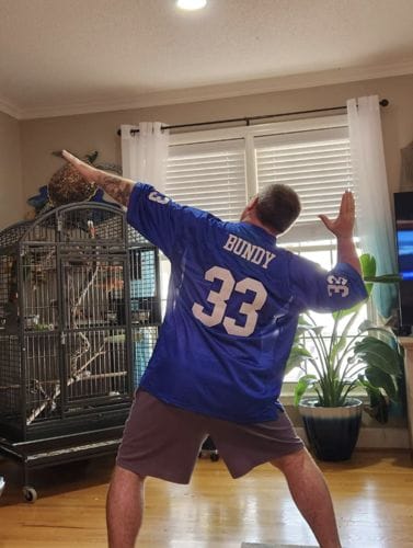 Customer photo review of Custom Royal Authentic Football Jersey with White and Black Lettering