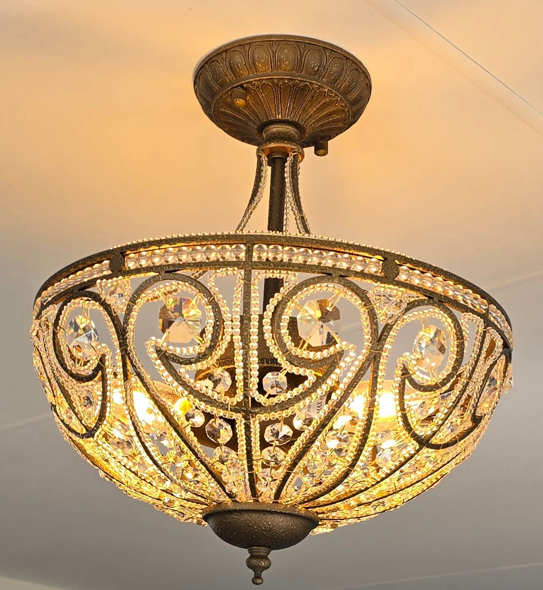 Customer photo review of Vintage Luxury 3-Light Bowl Crystal Semi Flush Ceiling Light