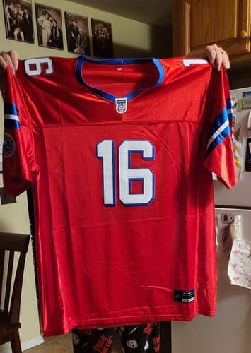 Customer photo review of Custom Red Mesh Authentic Football Jersey with White and Royal Lettering Design 0625