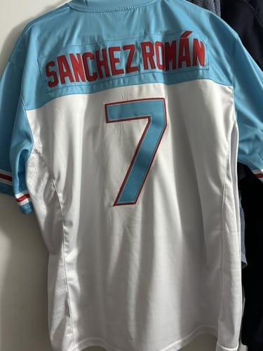 Customer photo review of Custom Black Mesh Authentic Football Jersey with Purple and Teal Lettering