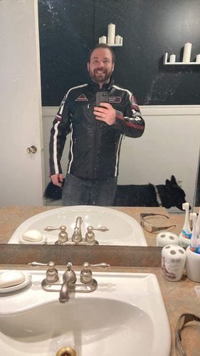 Customer photo review of Racing Pilot Style Motorcycle Leather Jacket