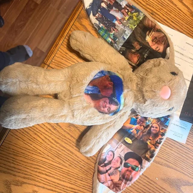 Customer photo review of Custom Heart Photo Bunny Plush