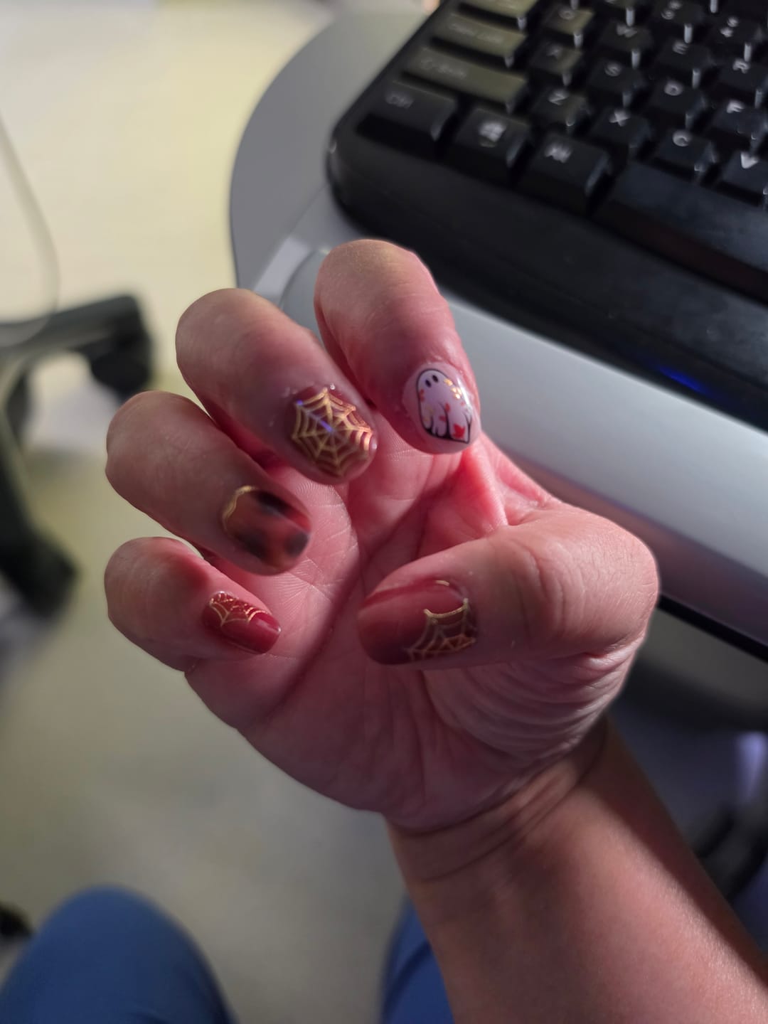 Customer photo review of NEW Amber Spooky Nights DIY Semicured Gel Nail Sticker Kit