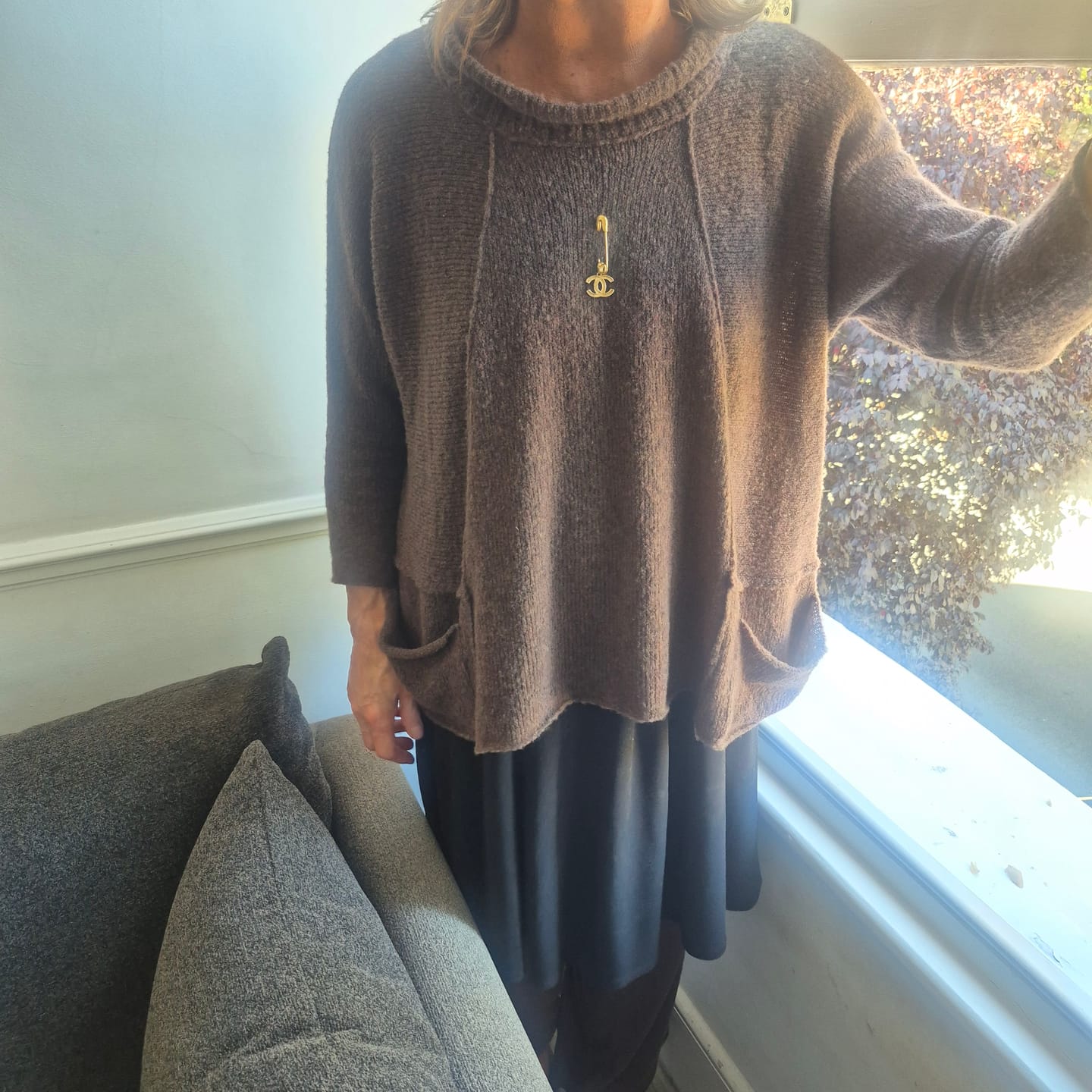 Customer photo review of Ribbed Neck Brown Wool Sweater