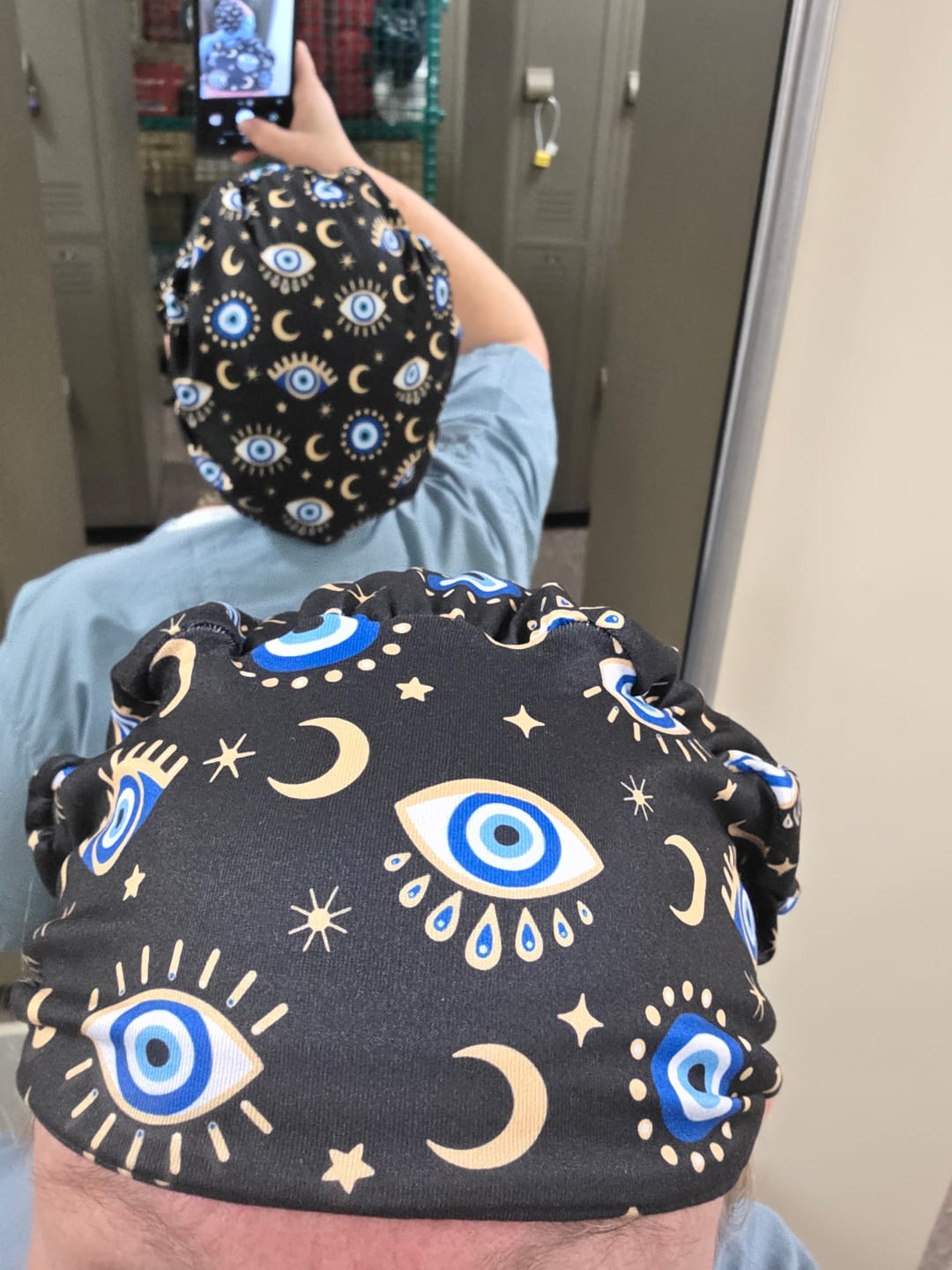 Customer photo review of CloudCaps Scrub Cap | Evil Eye