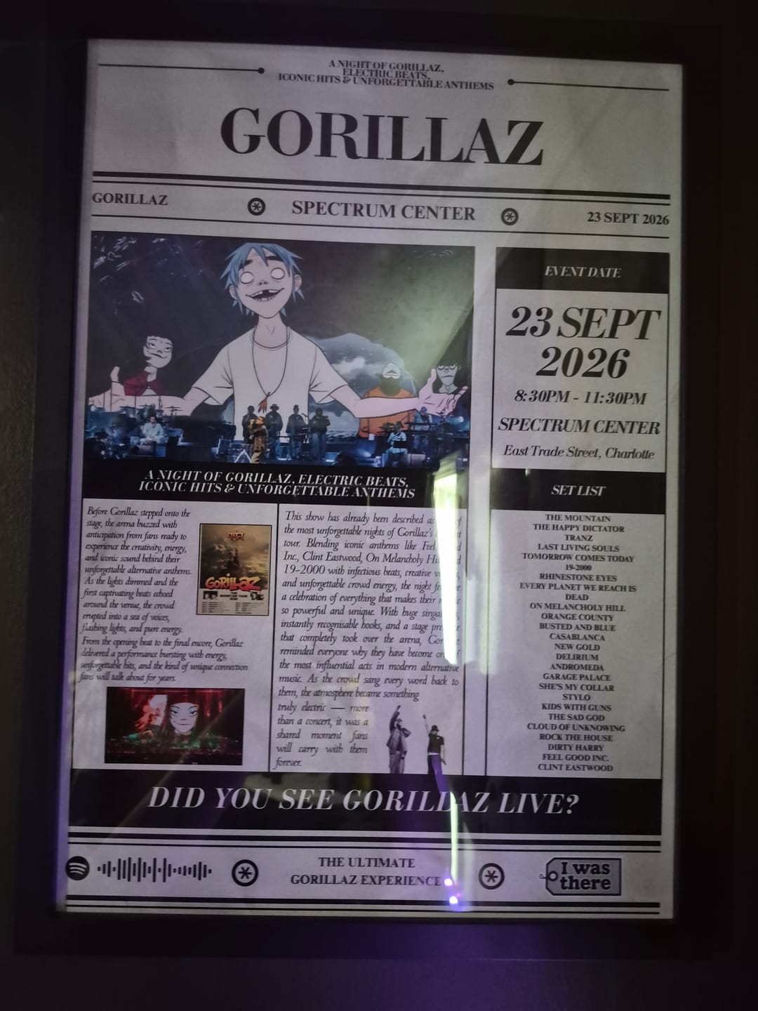 Customer photo review of Gorillaz - Personalised Newspaper Style Concert Poster (USA Tour)
