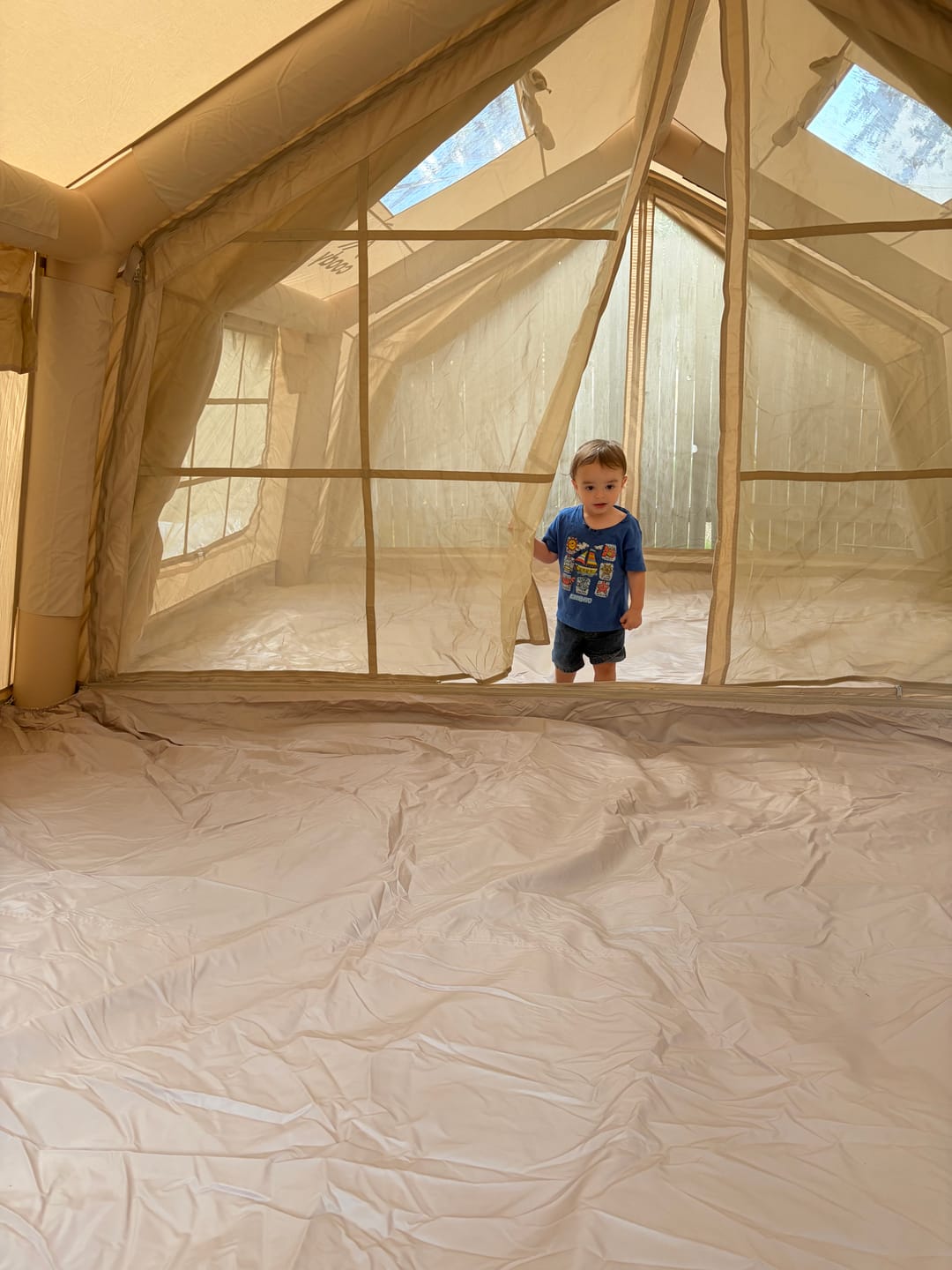Customer photo review of Coody Familia AirTent 17.2 Beige – Large Inflatable Hot Tent with Stove Jack for Camping, 2–10 People