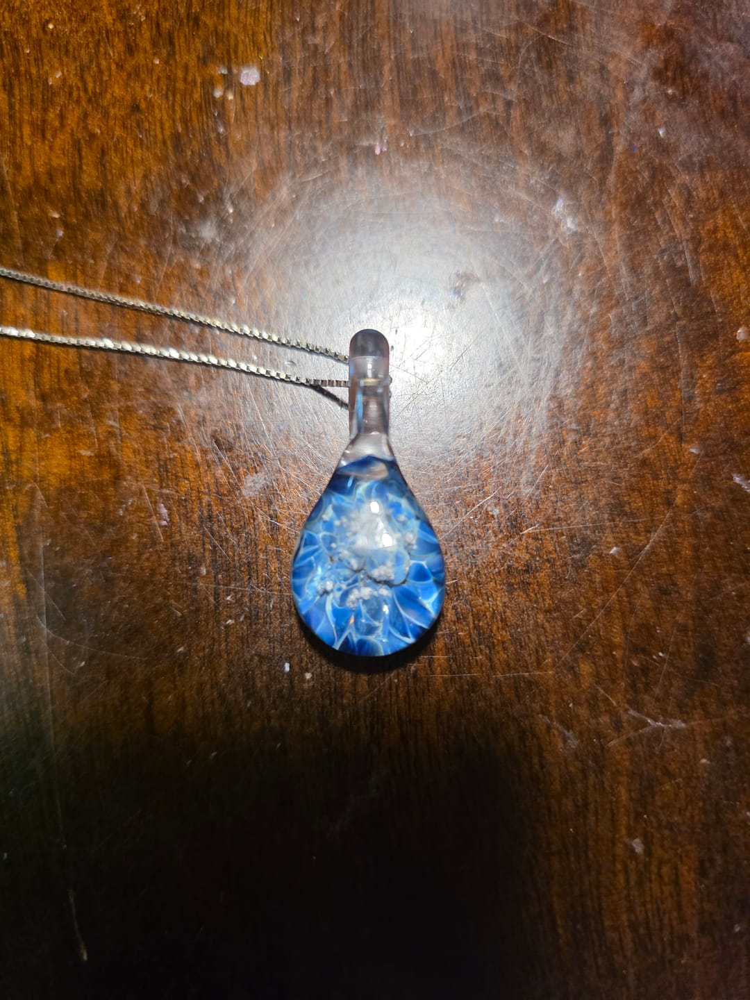 Customer photo review of Blue Moon Cremation Pendant