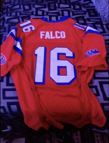Customer photo review of Custom Red Mesh Authentic Football Jersey with White and Royal Lettering Design 0625