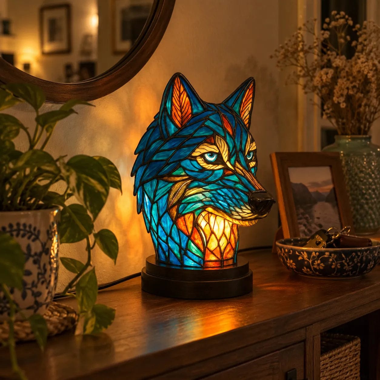 Customer photo review of Light Wolf - handmade lamp that makes hearts shine