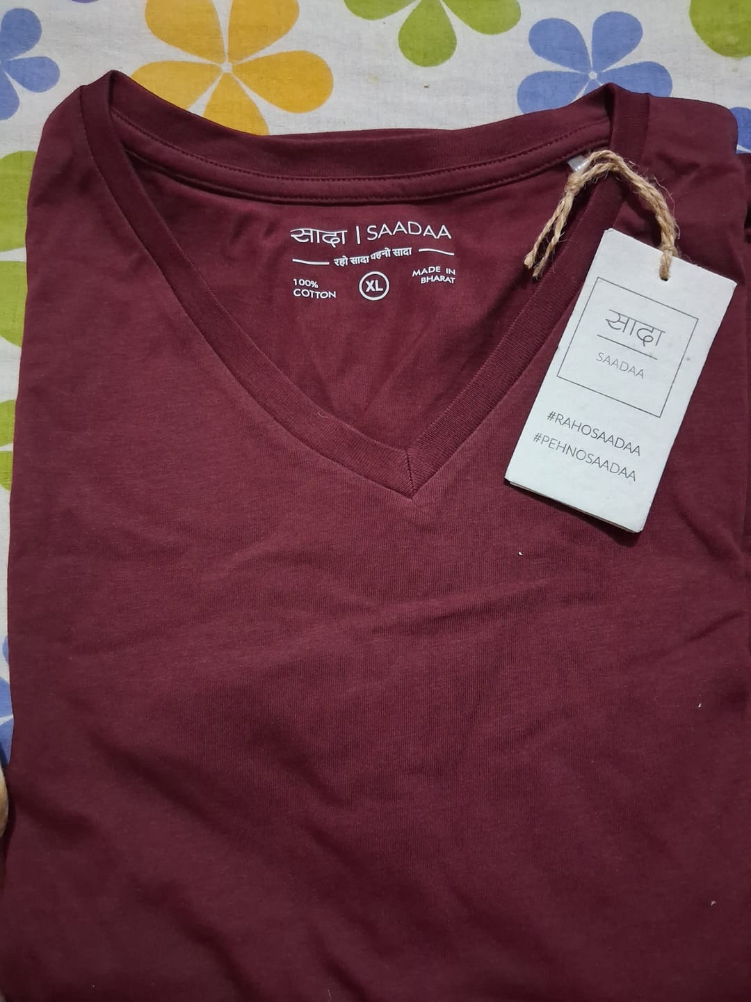 Customer photo review of Women Maroon V-neck T-shirt