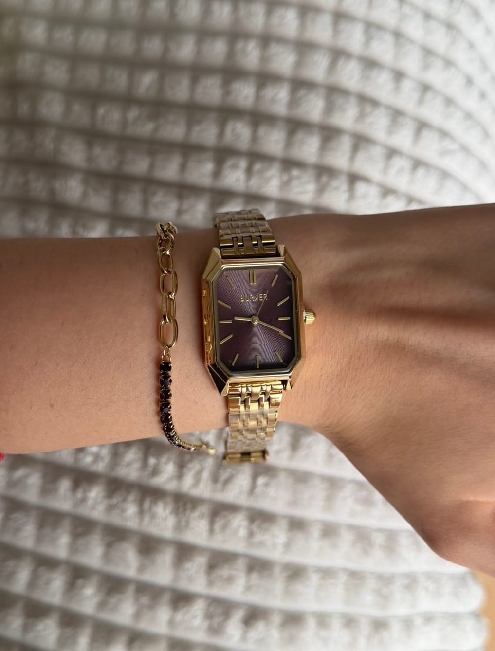 Customer photo review of Jade Gold Burgundy Bracelet