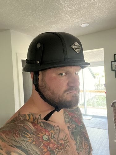Customer photo review of German Leather Half Helmet - Vintage Black