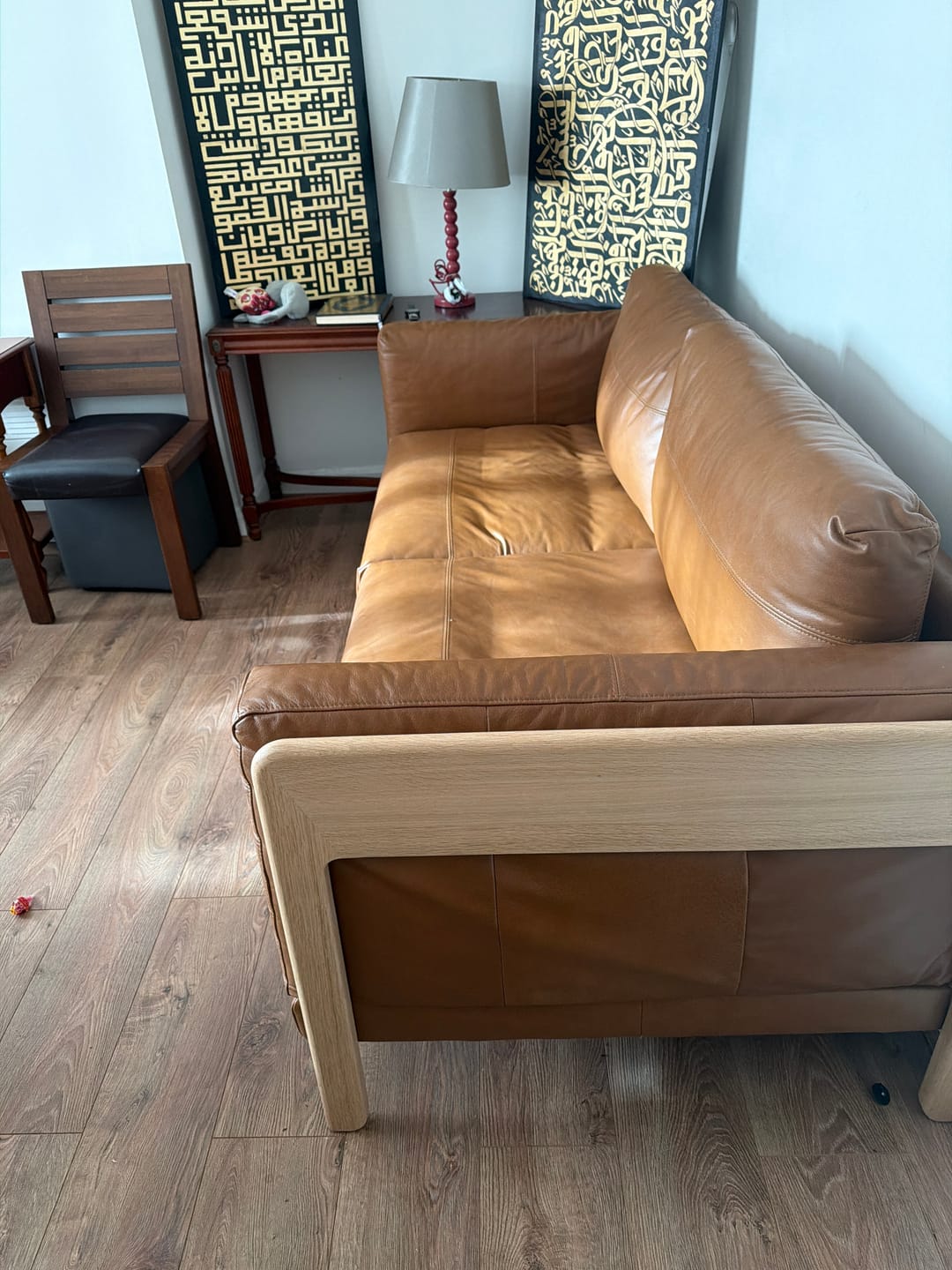 Customer photo review of Nest Large 3 Seater Leather Sofa, Premium Caramel