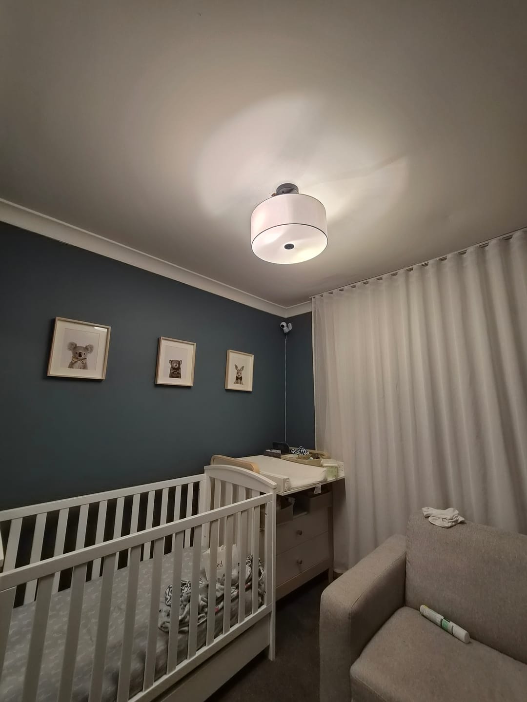 Customer photo review of Scandinavian 2-Light Linen Shade Drum Semi Flush Mount
