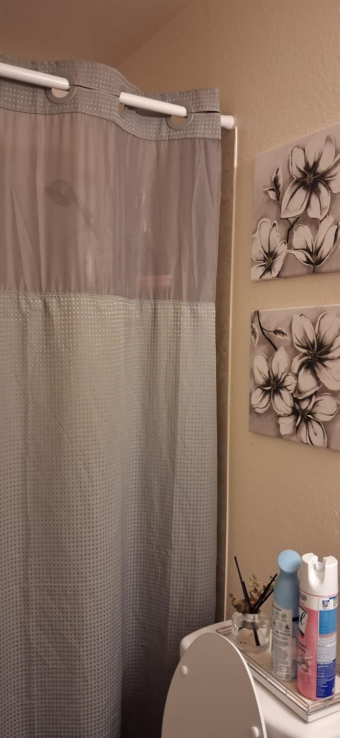 Customer photo review of Heavyweight Ringless Waffle Shower Curtain with Liner
