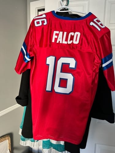 Customer photo review of Custom Red Mesh Authentic Football Jersey with White and Royal Lettering Design 0625