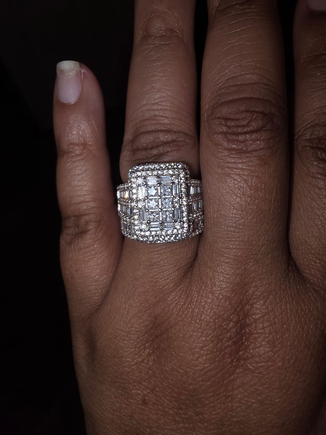Customer photo review of Deluxe Princess & Emerald Cut 4.0Ct Cluster 925 Sterling Silver Bridal Set