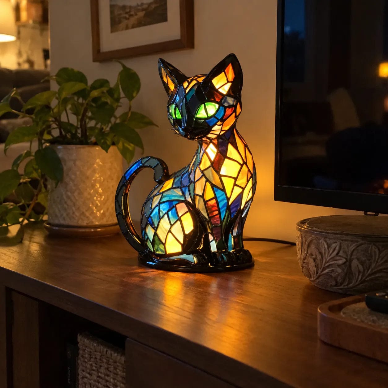 Customer photo review of Luminous cat – handmade lamp that makes hearts shine
