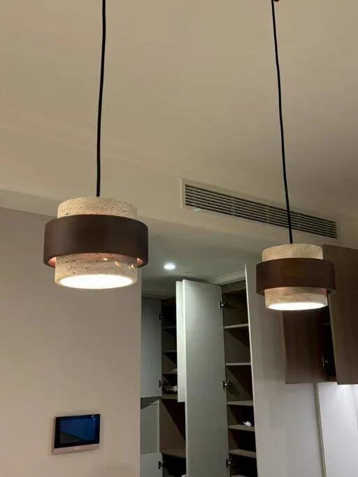 Customer photo review of Stone and Wood Cylinder Pendant Light