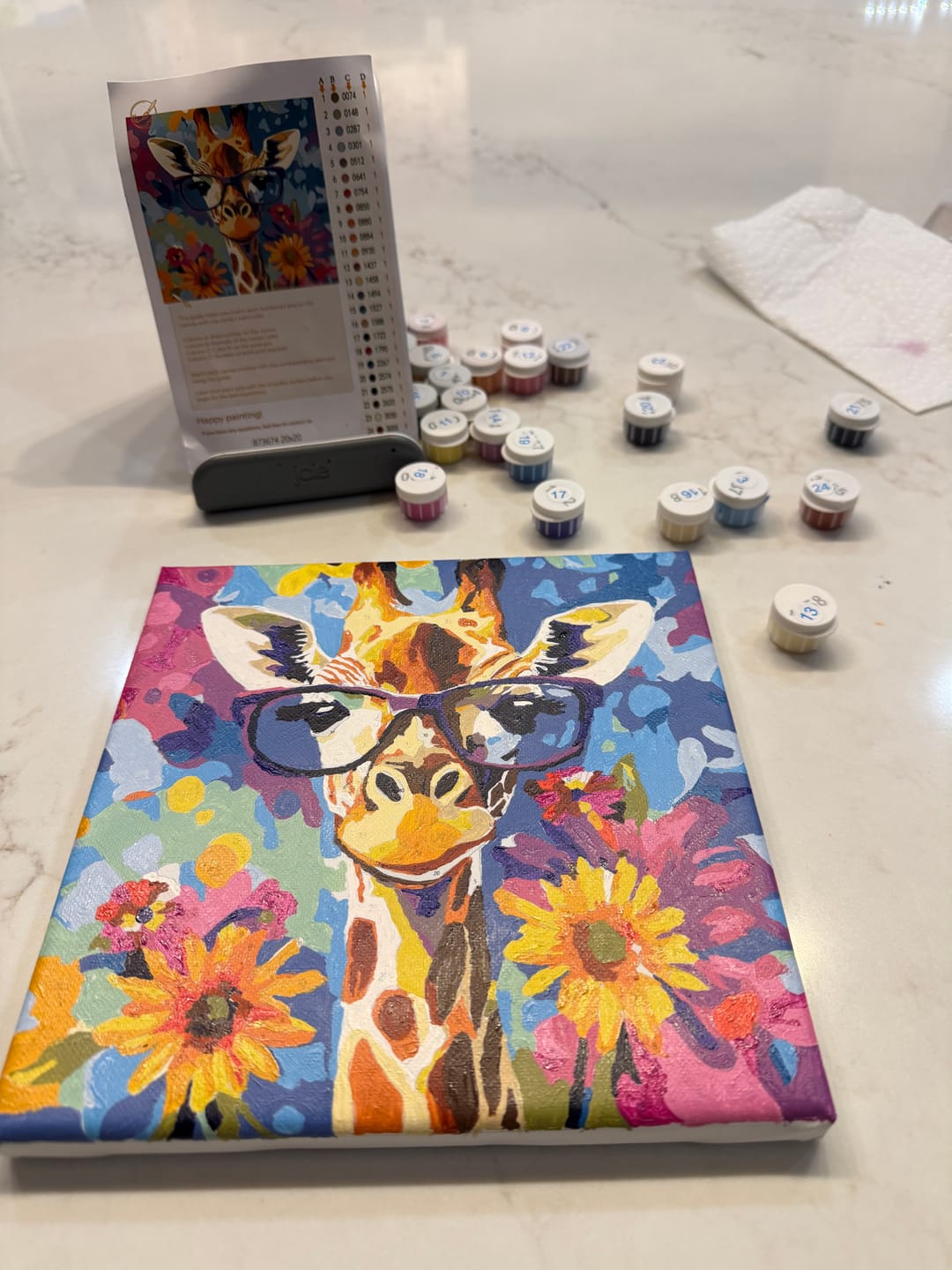 Customer photo review of Mini Paint by Number with Frame - Cool Giraffe with Flowers