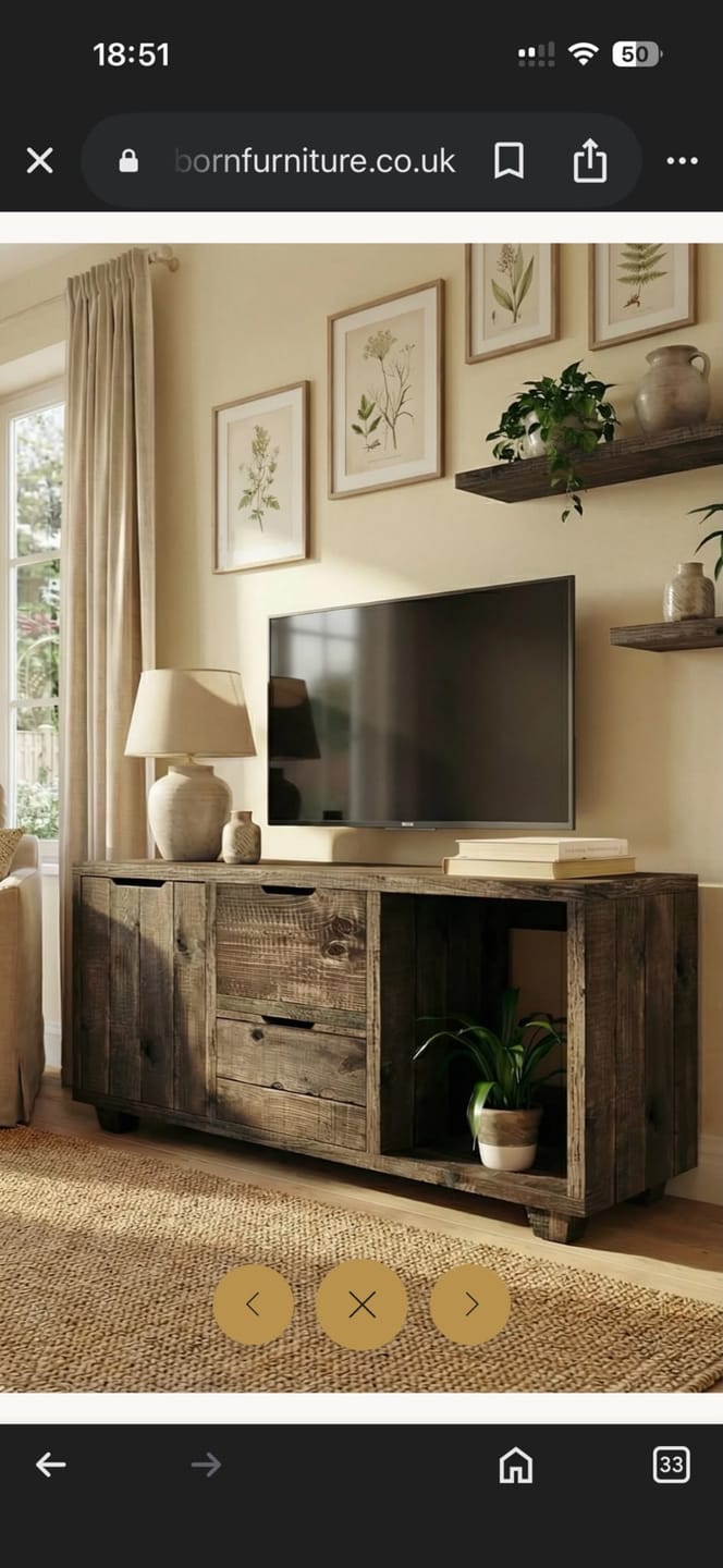 Customer photo review of Reclaimed Wood TV/Media Unit with Doors - Rustic Entertainment Console, Vintage Storage Cabinet