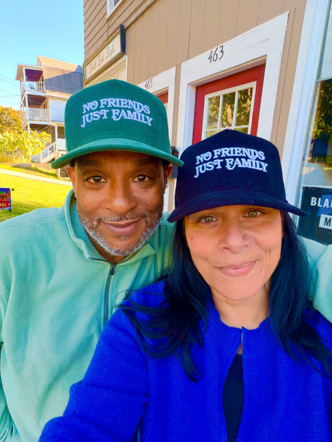 Customer photo review of No Friends Just Family - Green Corduroy Cap.