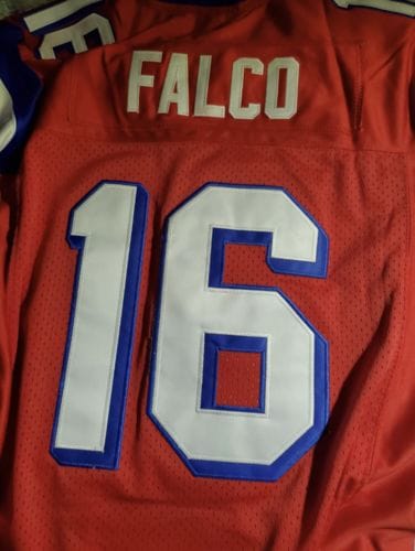 Customer photo review of Custom Red Mesh Authentic Football Jersey with White and Royal Lettering Design 0625
