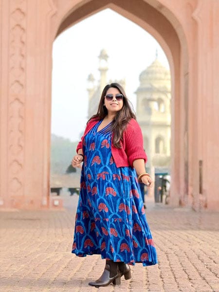 Customer photo review of Karuna Indigo Maxi Dress
