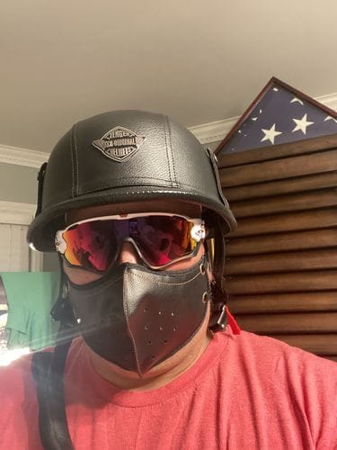 Customer photo review of German Leather Half Helmet - Vintage Black