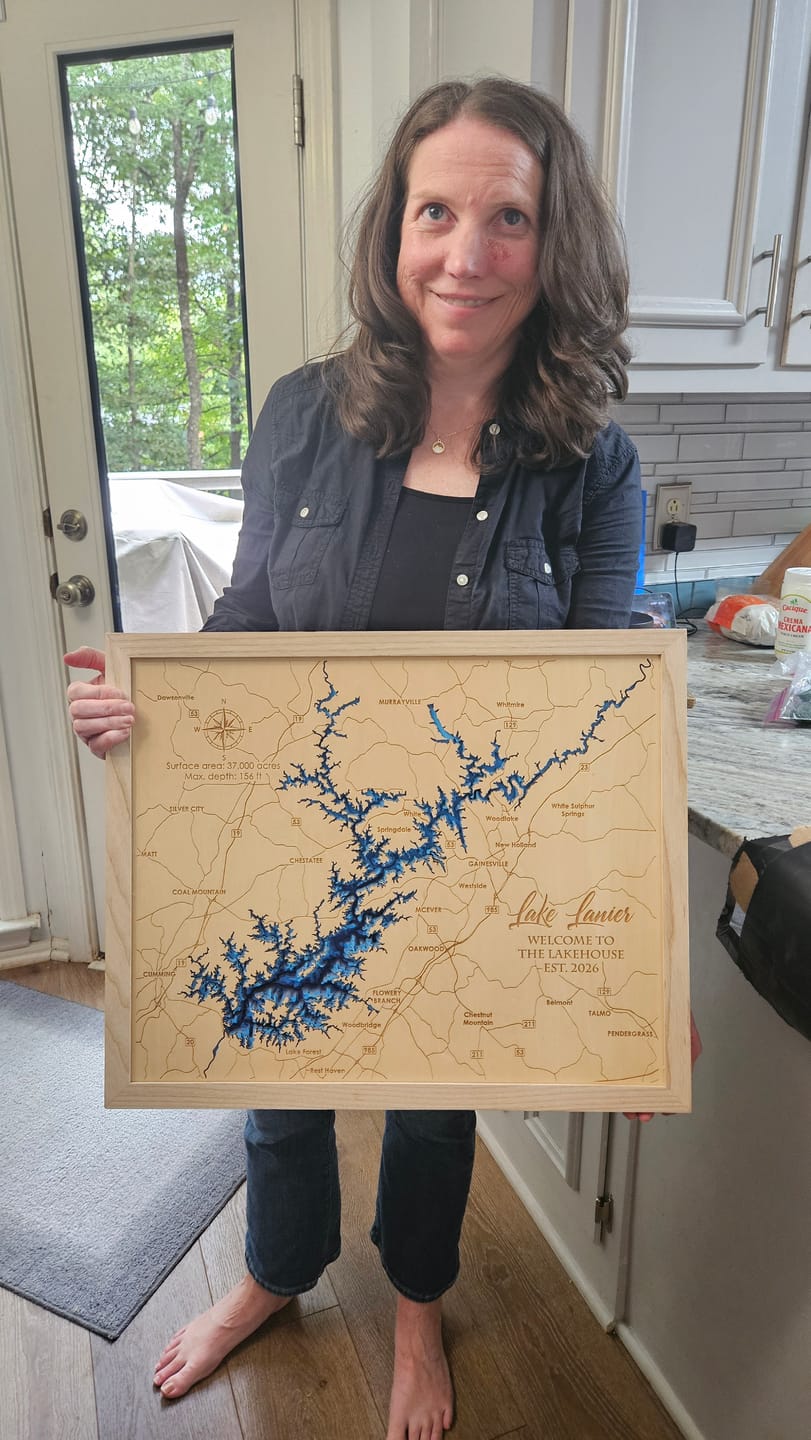 Customer photo review of Personalized 3D Lake Lanier Wood Map, GA - Lake Depth Map Wall Art - Gifts for Lake House, Christmas, 5th Anniversary