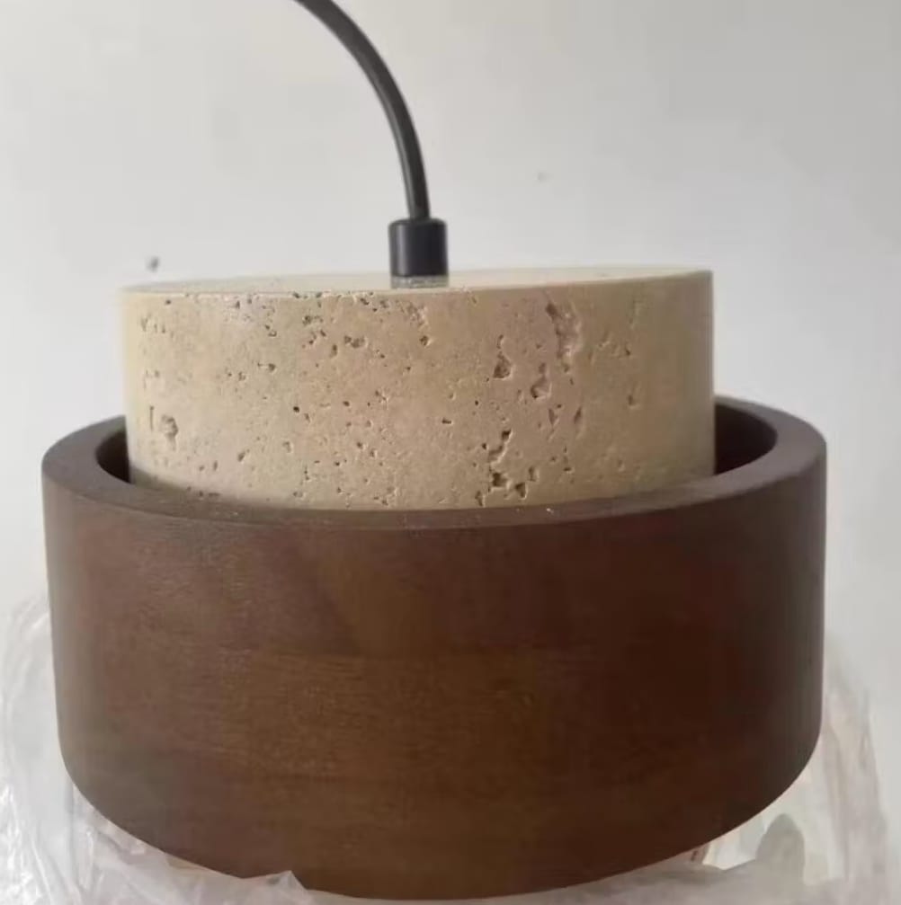 Customer photo review of Stone and Wood Cylinder Pendant Light