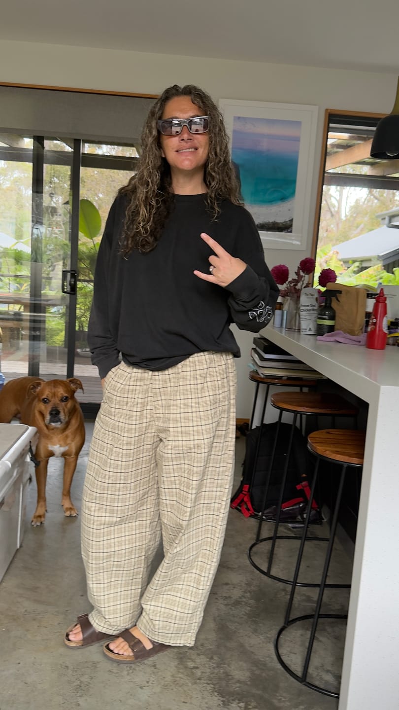Customer photo review of Go Against The Grain Plaid Pants