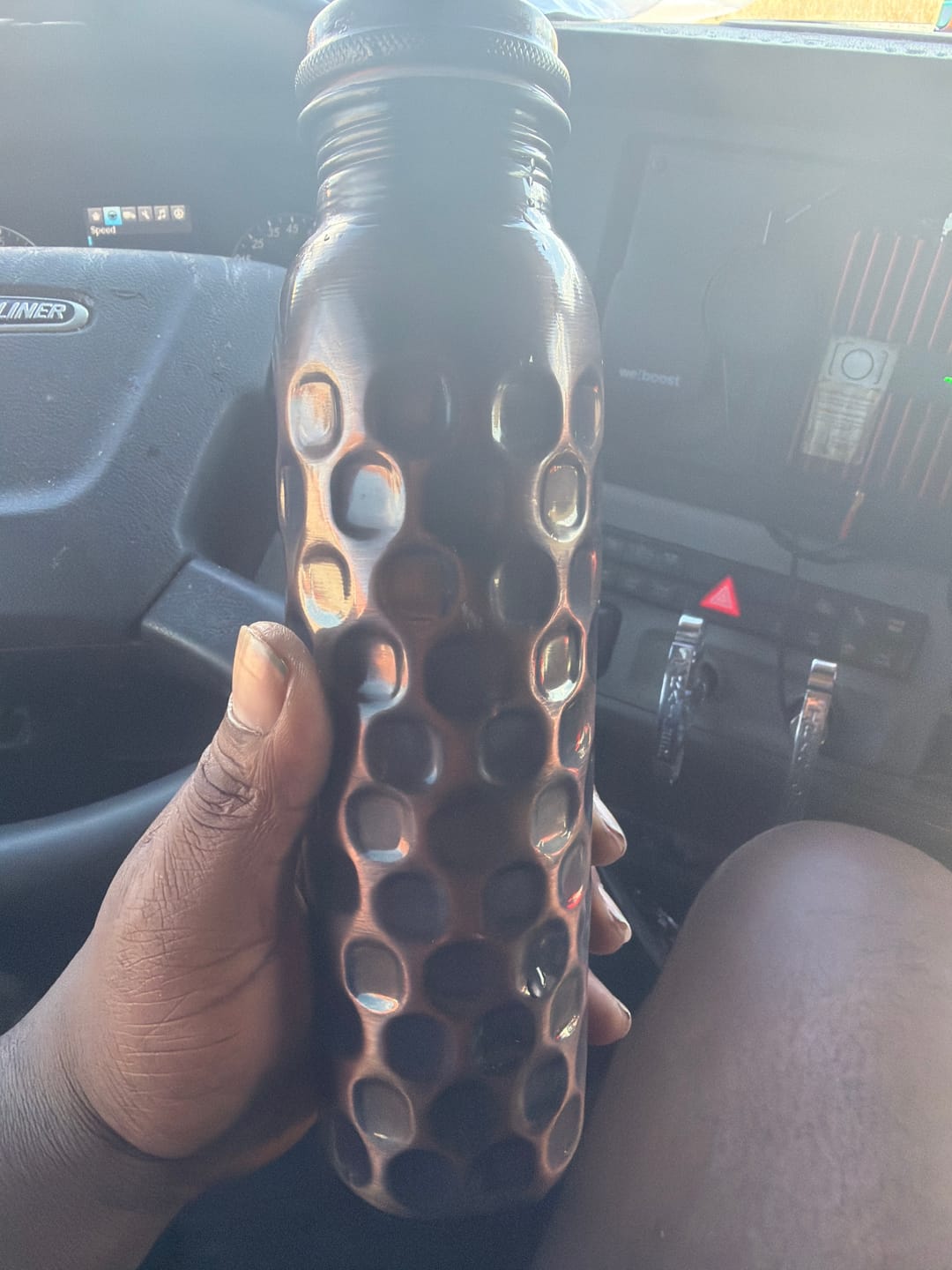 Customer photo review of Special Edition Antique Black Diamond-Cut Copper Water Bottle | Vintage Heritage Collection TAMRA EST1956