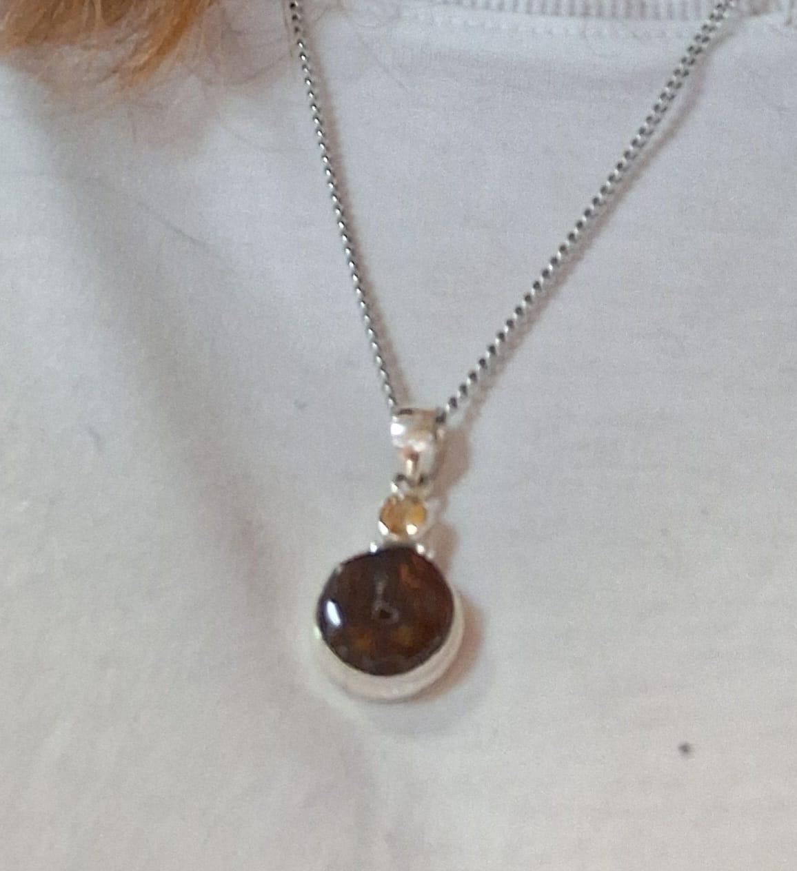 Customer photo review of Mexican Fire Agate, Citrine Pendant 1 3/8" (.925 Sterling Silver)