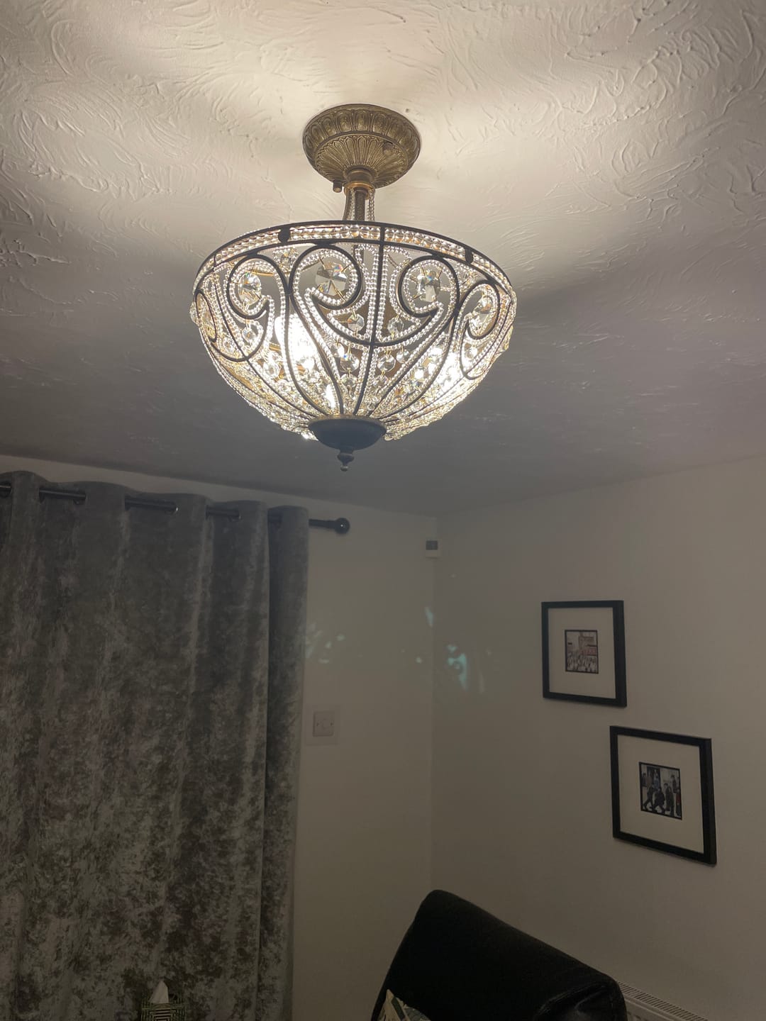 Customer photo review of 3-Light Crystal Dark Bronze Crystal Glass Flush Mount Chandelier