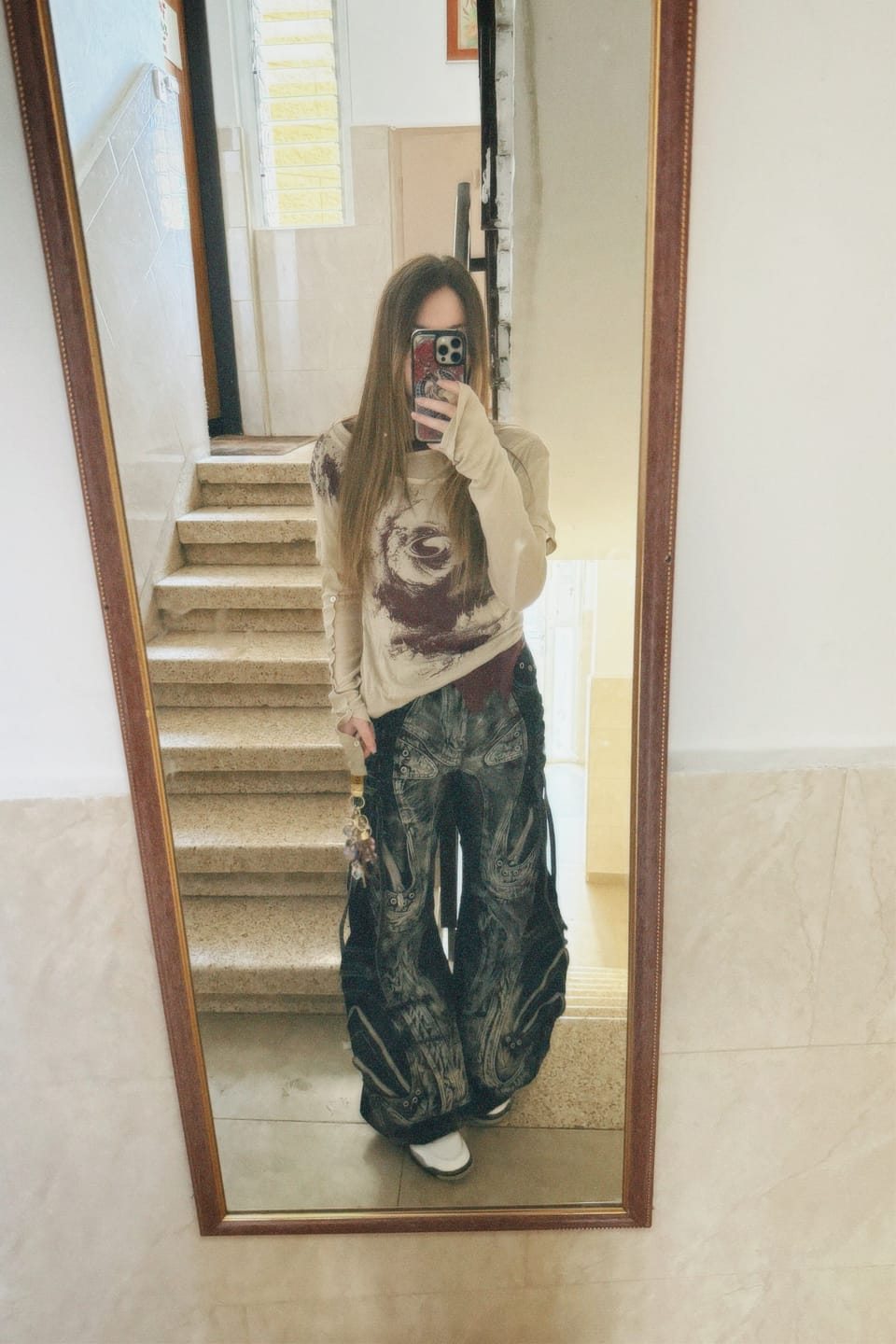 Customer photo review of Deconstructed Flared Patchwork Denim Jeans Black