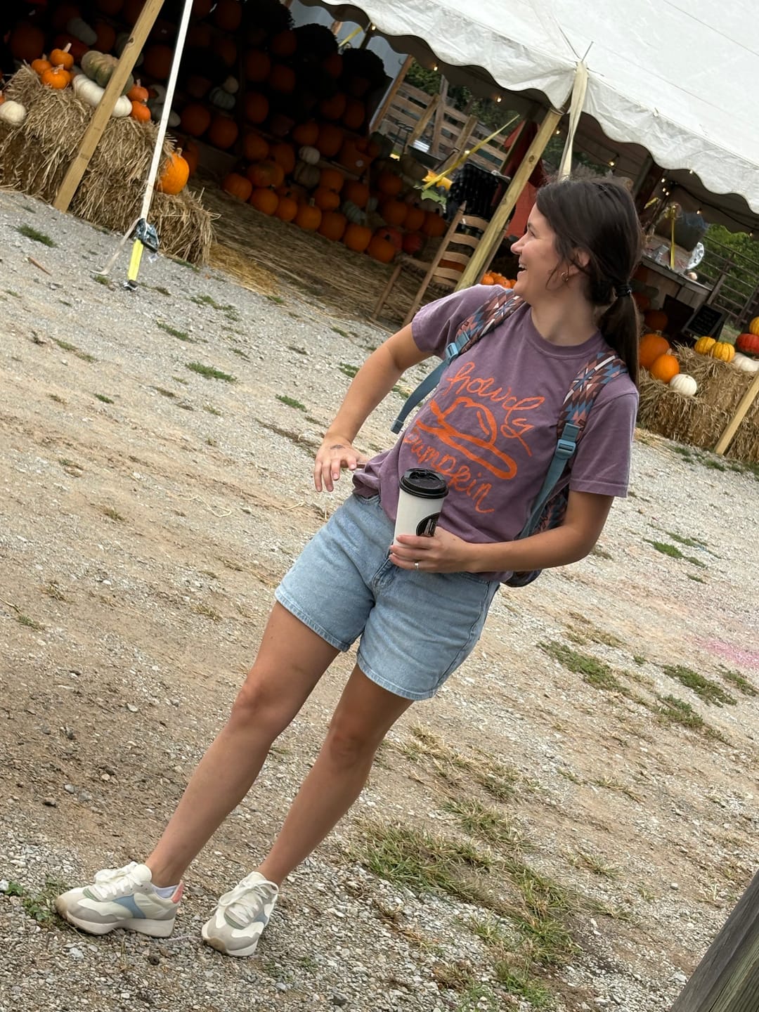 Customer photo review of Handwritten Howdy Pumpkin Tee in Dusty Purple