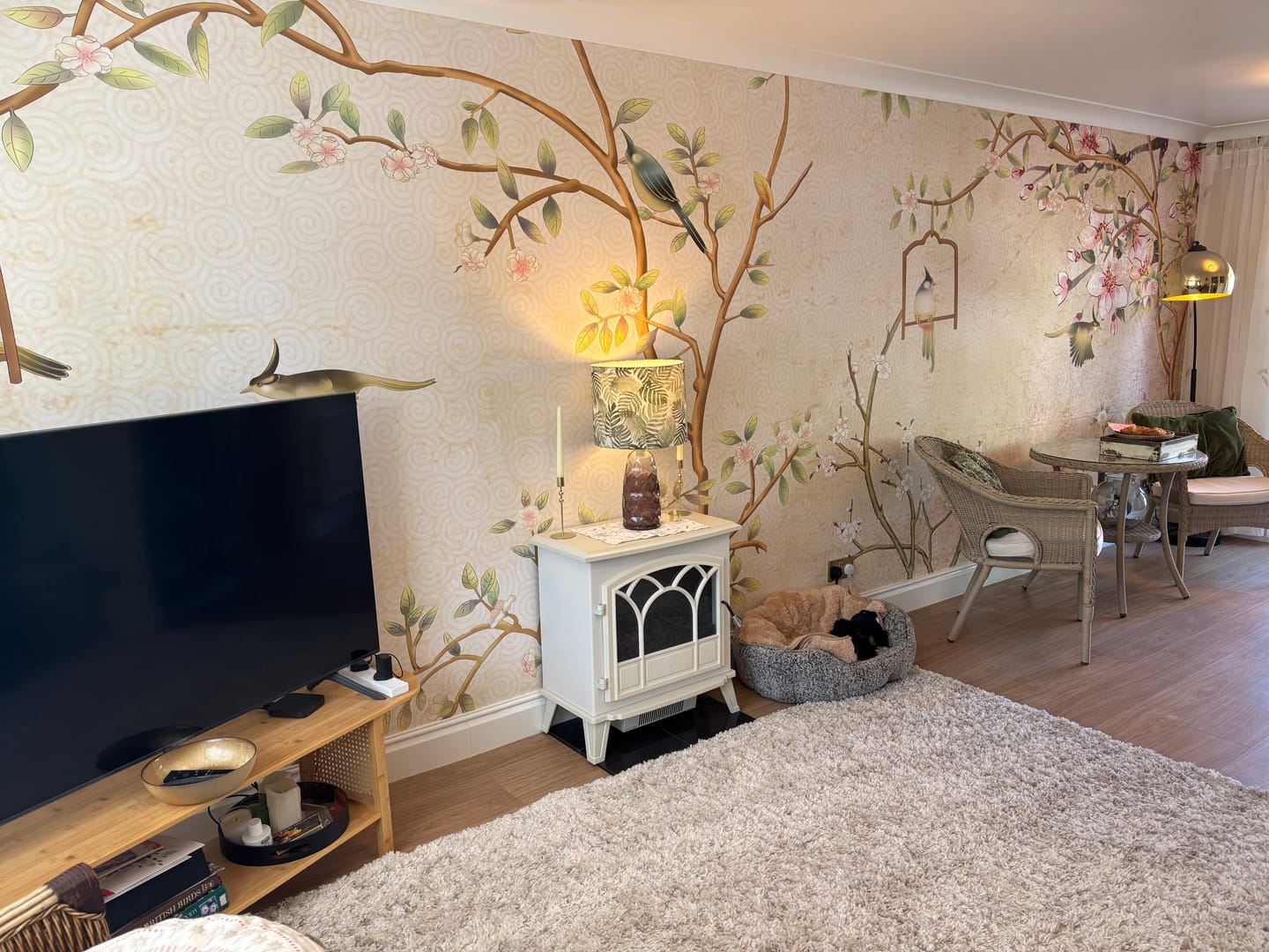 Customer photo review of Chisine Rose Gold - Gold & Pink Chinoiserie Branches & Birds Wallpaper Mural
