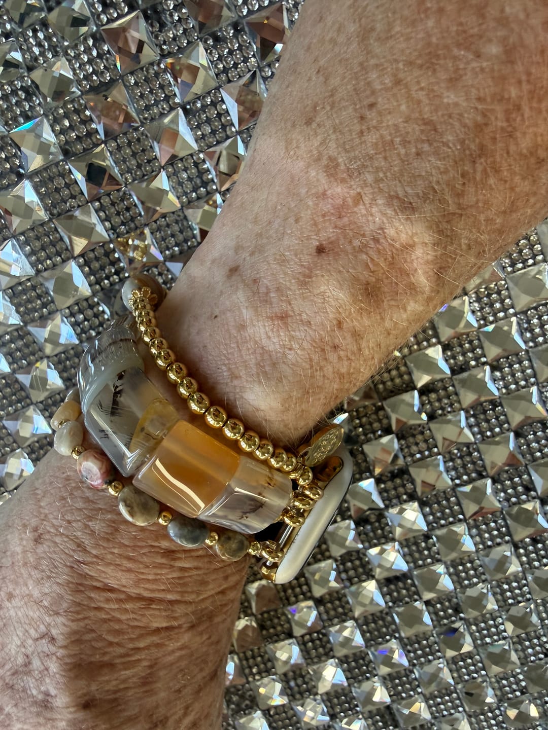 Customer photo review of Desert Flame Carnelian Stretch Apple Watch Strap
