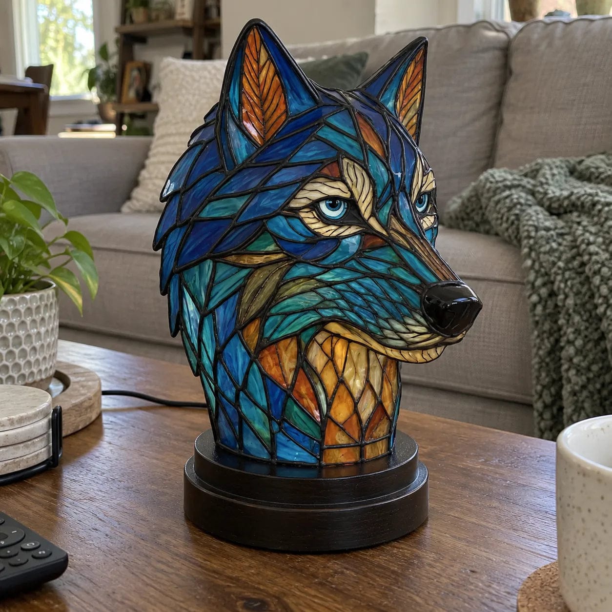 Customer photo review of Light Wolf - handmade lamp that makes hearts shine