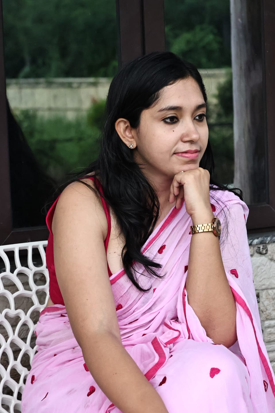 Customer photo review of Pink Love Mulmul Cotton Saree