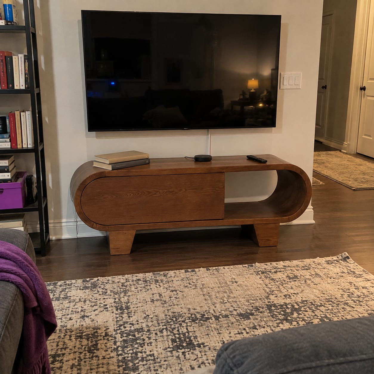Customer photo review of Solid Wood TV Stand with Low Profile Design and Rounded End Frame