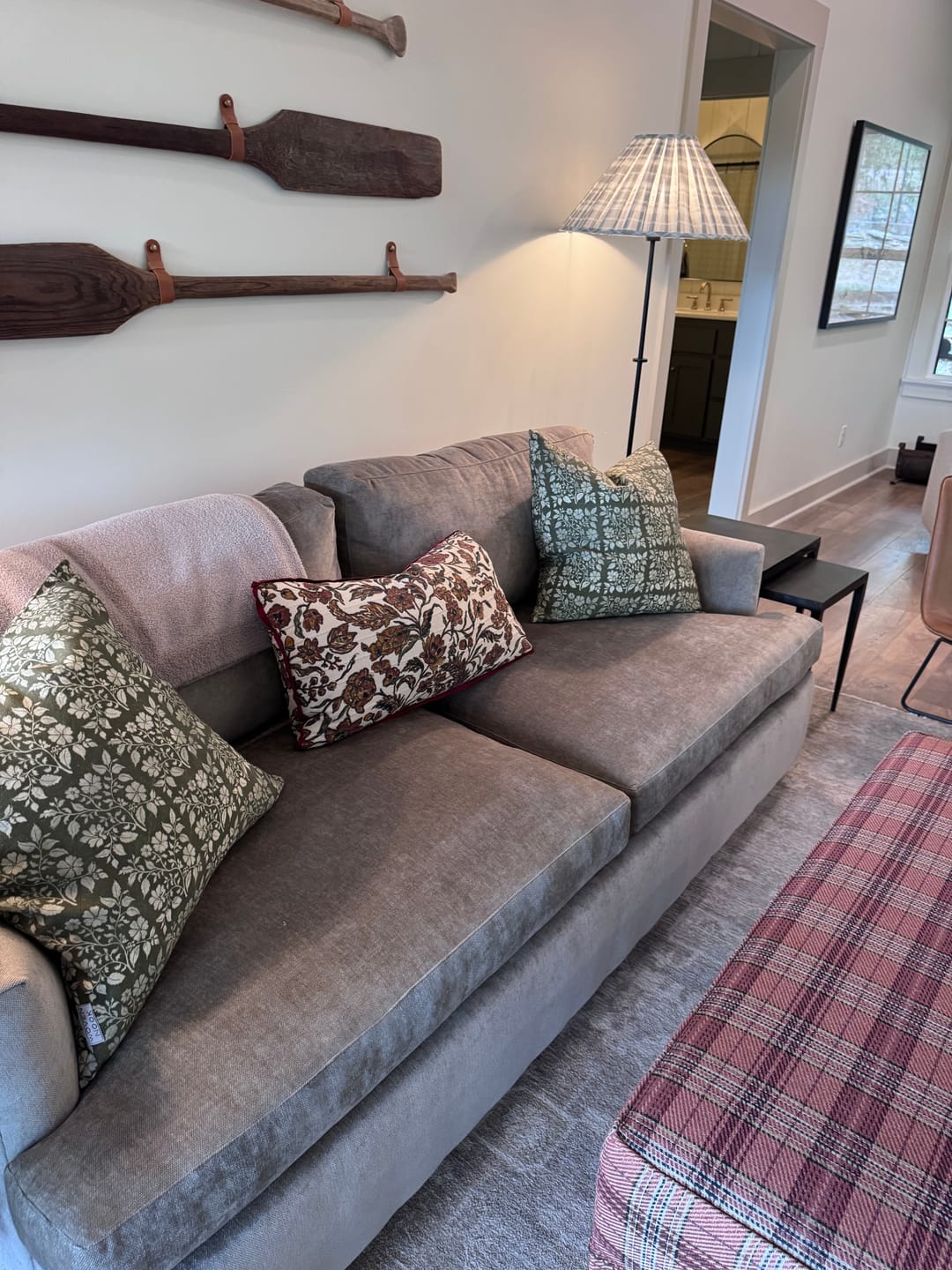 Customer photo review of Evergreen Floral in Linen - 18" | 22" | 26" | 12x20" |12x40"