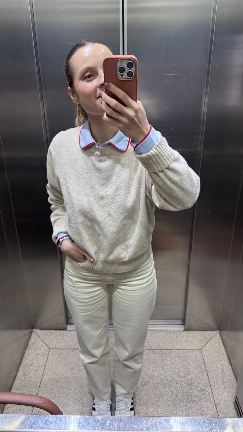 Customer photo review of Calça Pantalona Graviola Off White + Forro