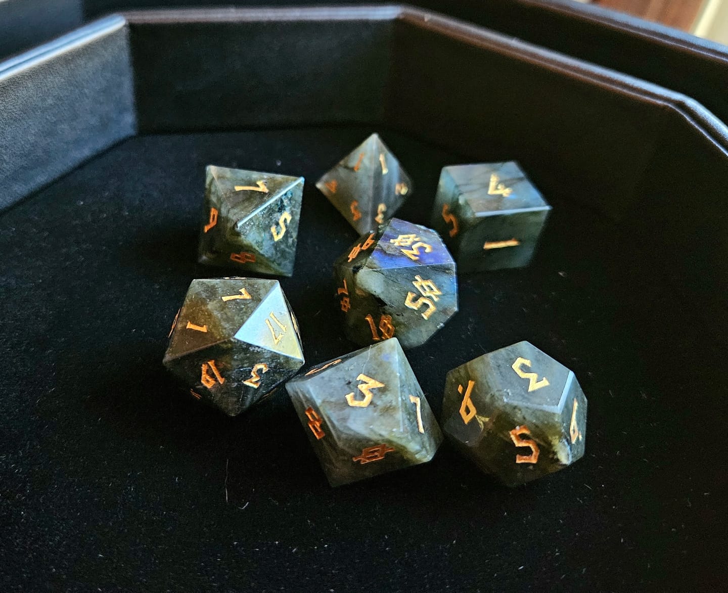 Customer photo review of Pre-Order || Labradorite "Moonstone" Stone Dice Set