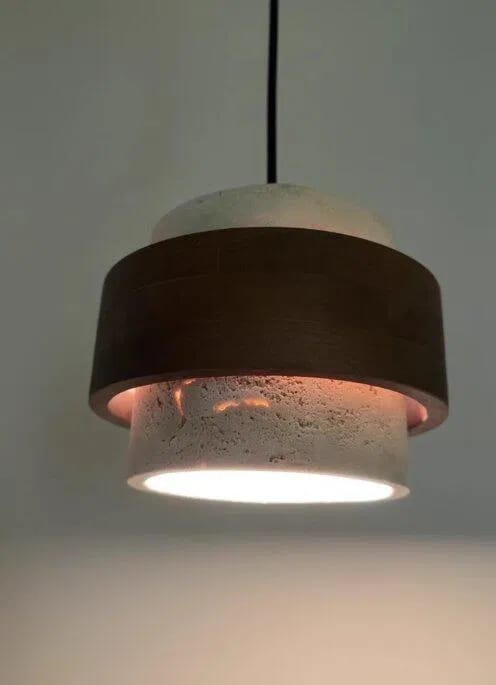 Customer photo review of Stone and Wood Cylinder Pendant Light
