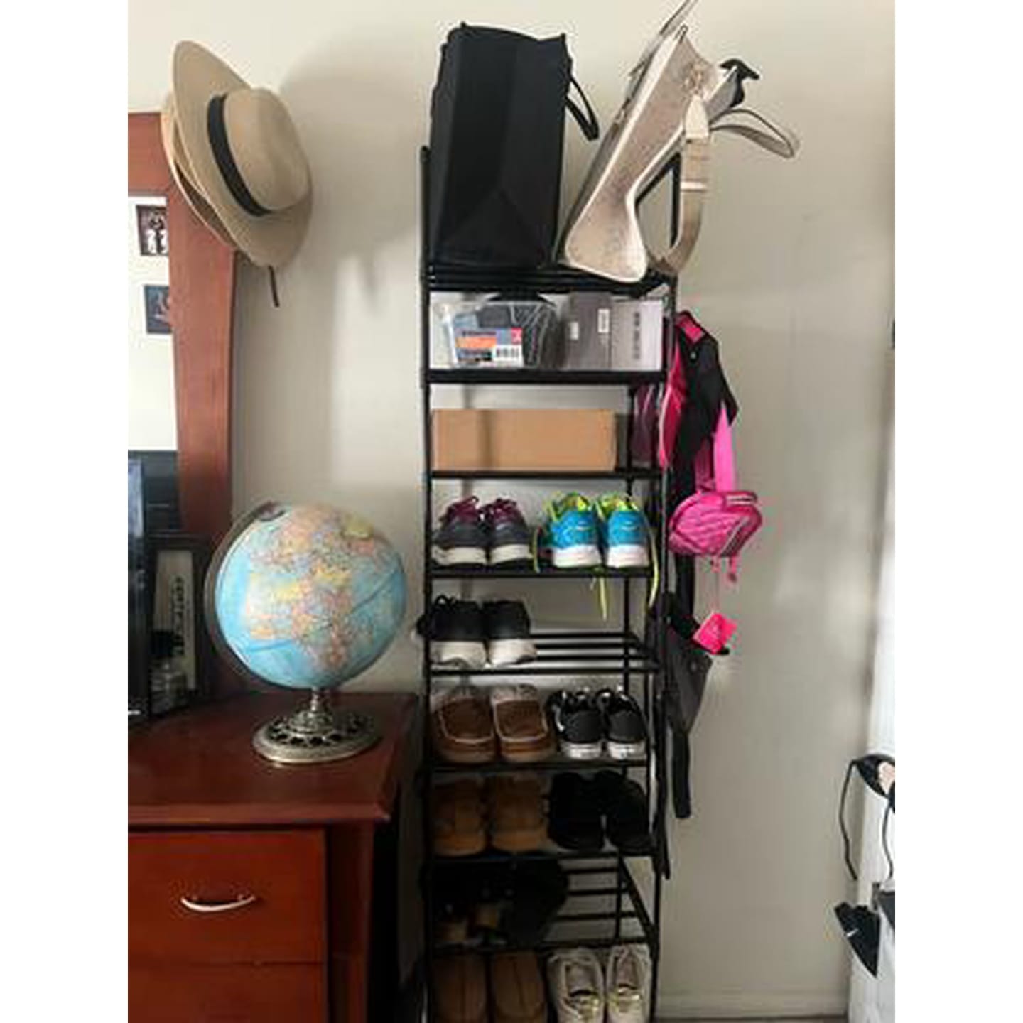 Customer photo review of 10 Tier Metal Shoes Rack Stackable Shoes Shelf with Hooks